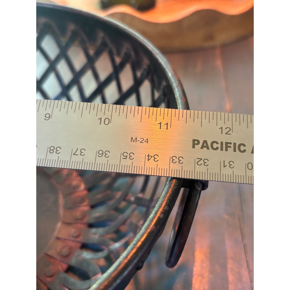 VTG Woven Metal Basket Bronze Copper Patina Round Fruit Bowl Ring Handle - Picture 8 of 8